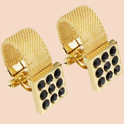 HAWSON 24K Gold Tone Crystal Cufflinks with Chain