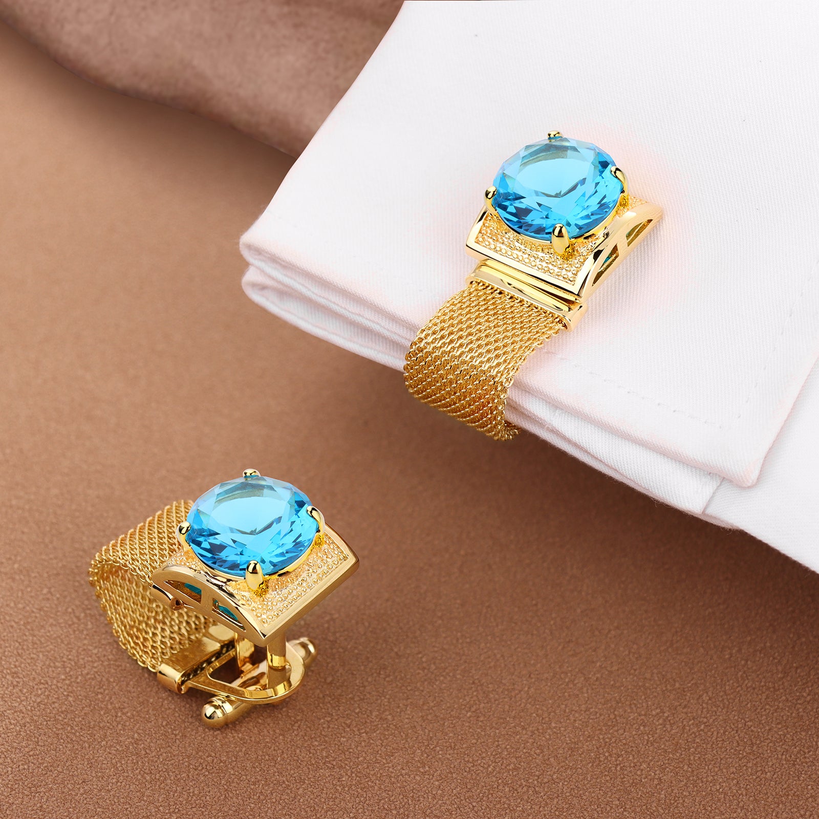 Birthstone Cufflinks for Men with Chain- Birthday Christmas Gifts for