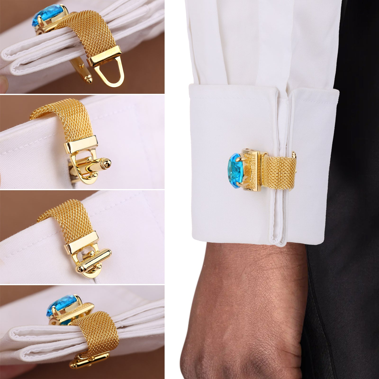 Birthstone Cufflinks for Men with Chain- Birthday Christmas Gifts