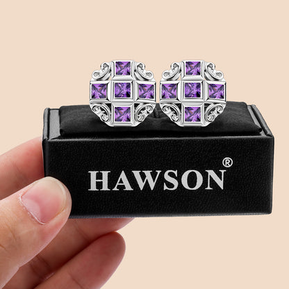 Shiny Cufflinks for Men's Fancy Shirt or Suit, Suitable Tall and Big Men, Matching with Solid Tie in Red, White, Black Blue or Other Colors Easily, Designed by HAWSON