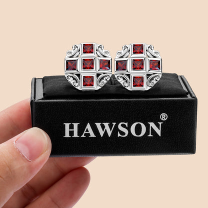 Shiny Cufflinks for Men's Fancy Shirt or Suit, Suitable Tall and Big Men, Matching with Solid Tie in Red, White, Black Blue or Other Colors Easily, Designed by HAWSON