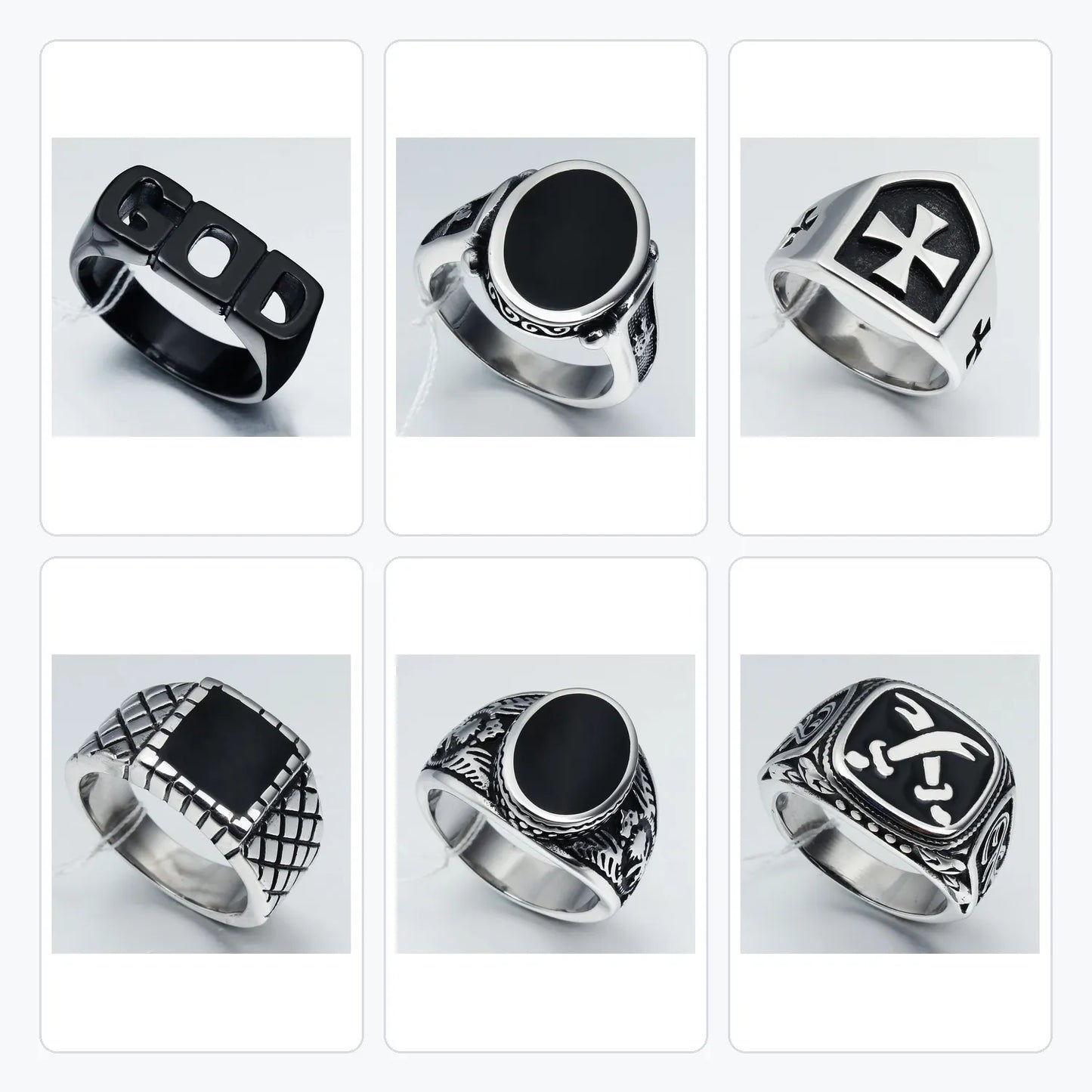 6Pcs Gothic Ring Clearance Set | Fixed Mix of Skull & Cross Styles