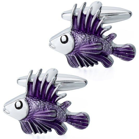 Purple Enamel Tropical Fish CuffLinks for Men With Box