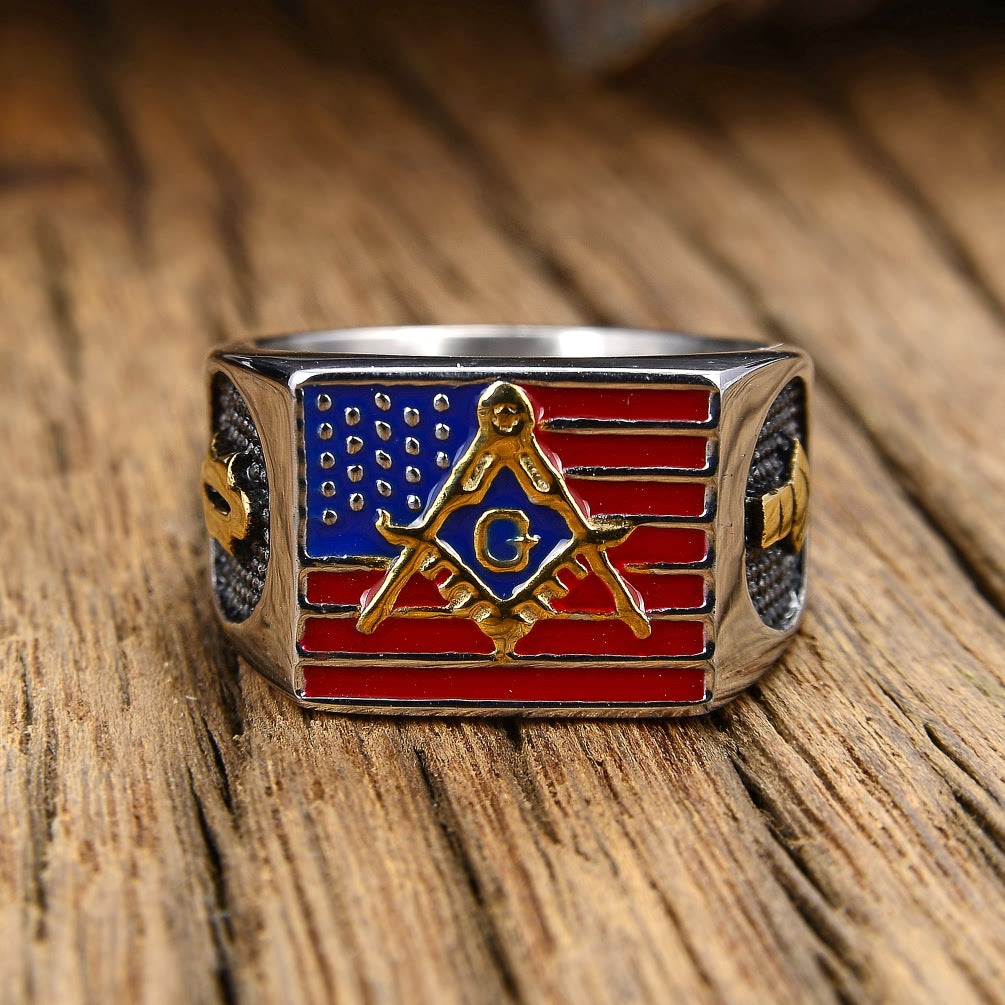 American Flag Masonic Ring | Stainless Steel Freemason Patriotic Ring