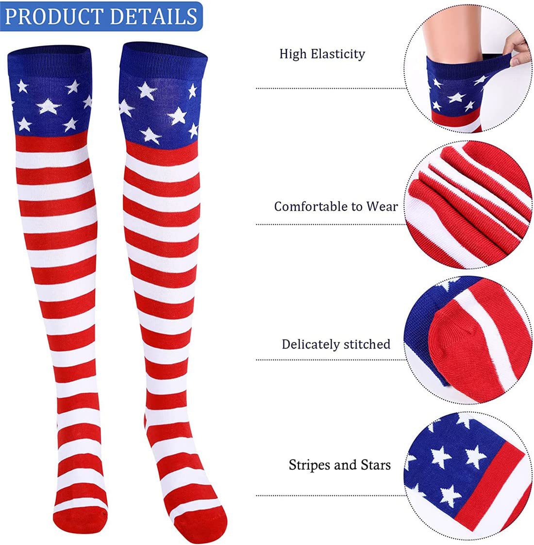 American Flag Patriotic Costume Set | Thigh High Socks + Suspender Bow Tie