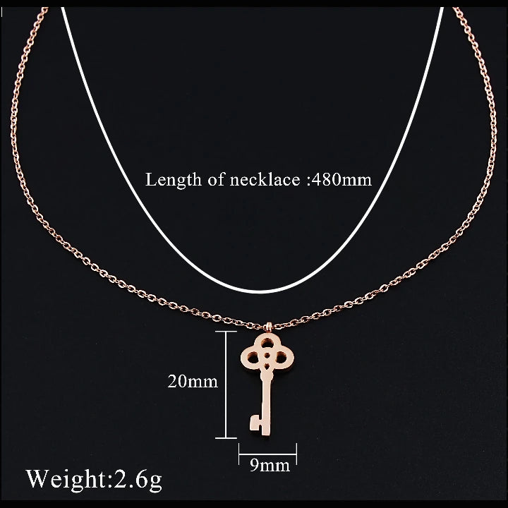 6Pcs Rose Gold Pendant Necklace Set, Stainless Steel Women Necklaces