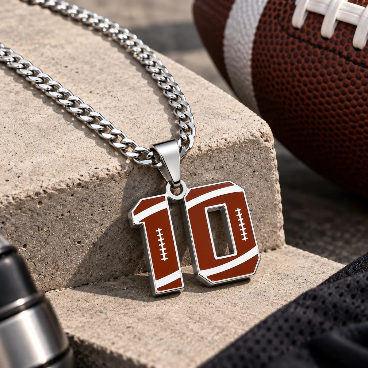 Stainless Steel Football Number Necklace | 0-99