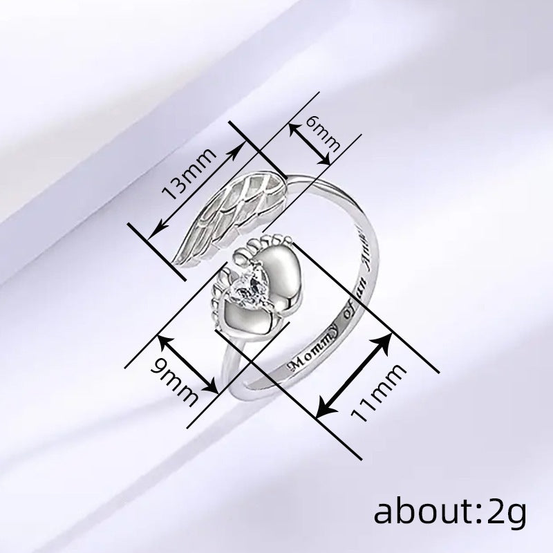 Mommy of an Angel Ring | Baby Footprint Angel Wing Memorial Ring for Mom
