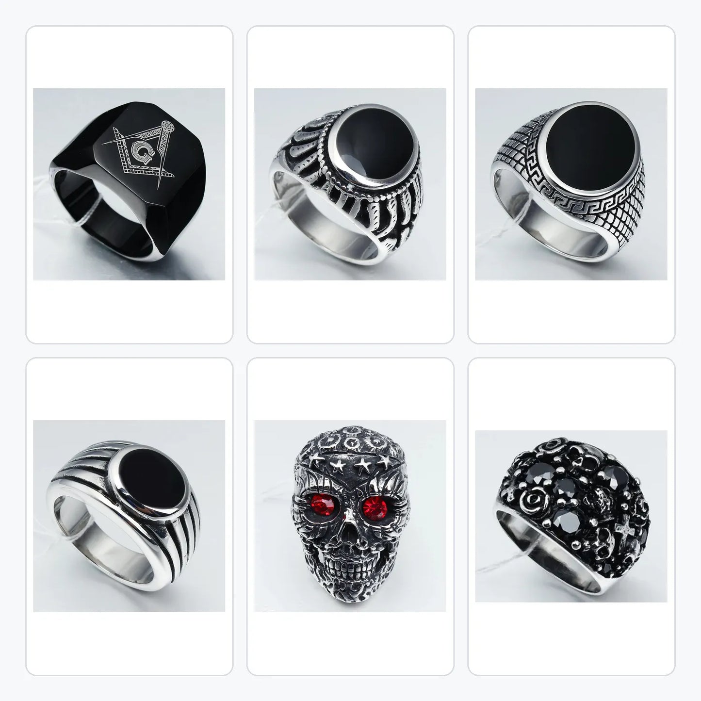 6Pcs Gothic Ring Clearance Set | Fixed Mix of Skull & Cross Styles