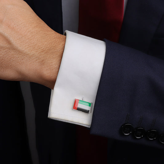 UAE Flag Cufflinks | Silver Plated United Arab Emirates Patriotic Cuff Links for Men