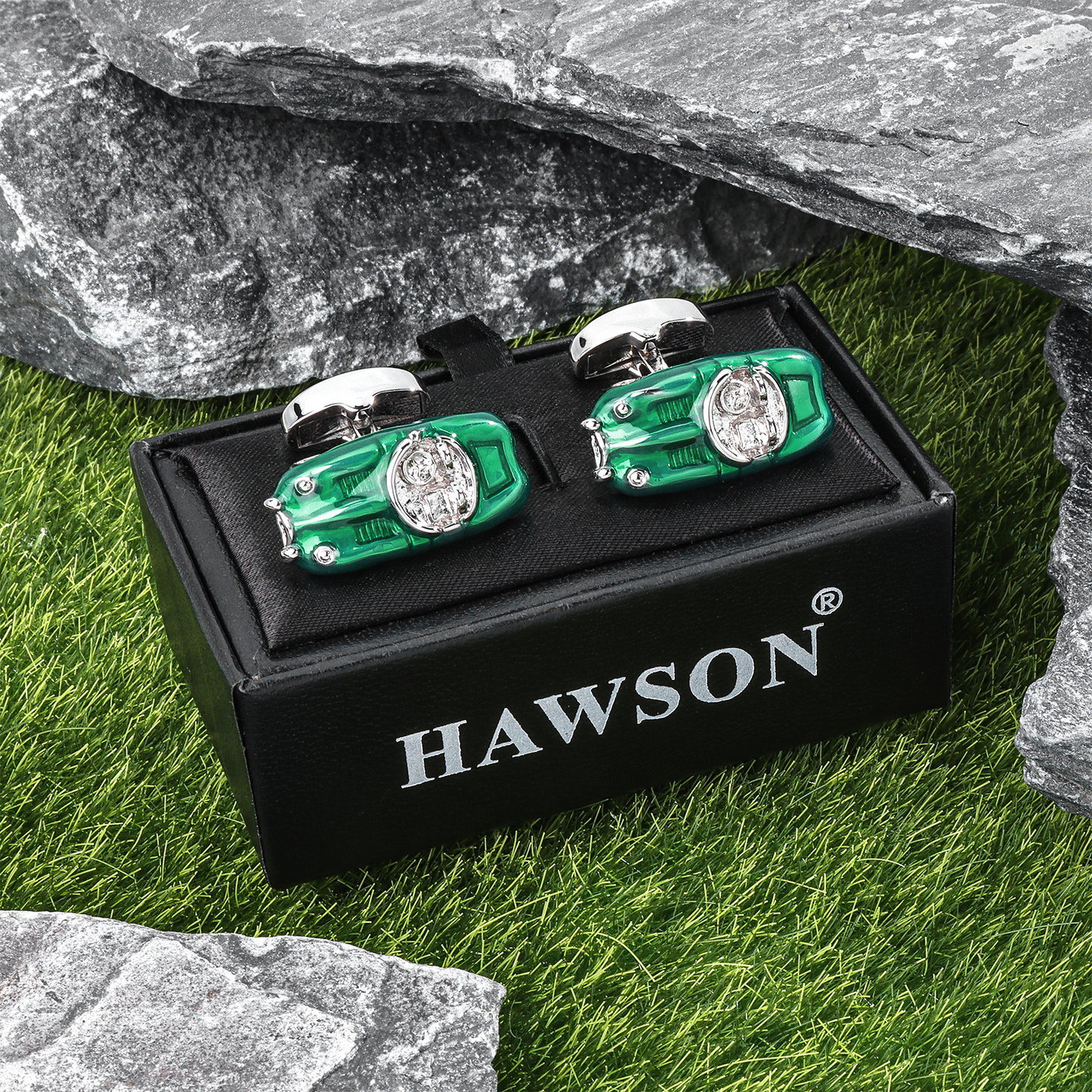 Green Classic Car Cufflinks for Men.