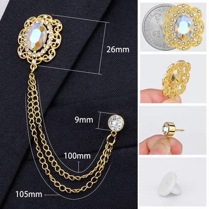 Crystal Lapel Pin for Men with chain