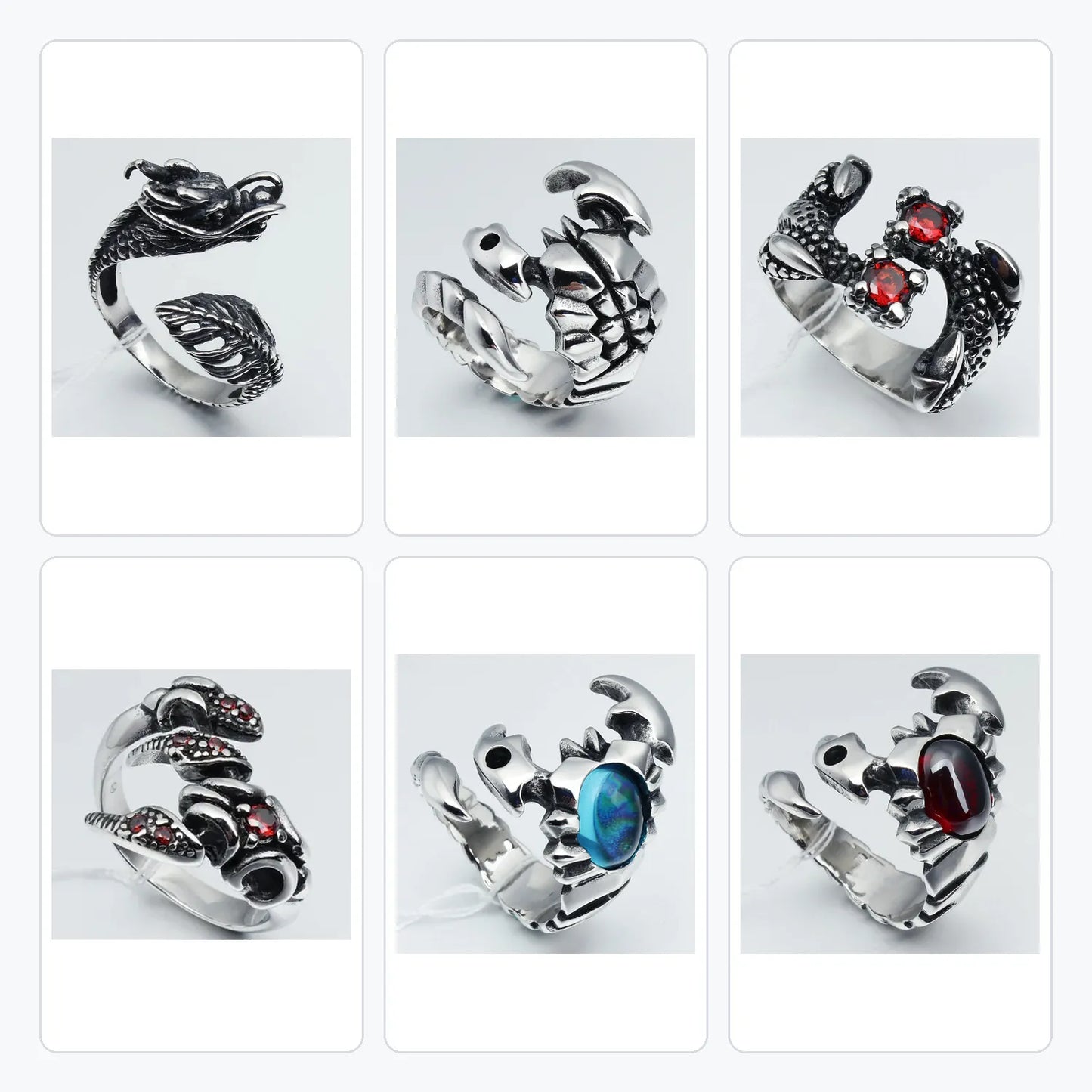 6Pcs Gothic Ring Clearance Set | Fixed Mix of Skull & Cross Styles