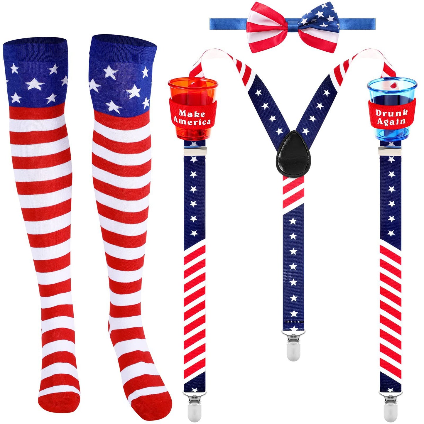 American Flag Patriotic Costume Set | Thigh High Socks + Suspender Bow Tie