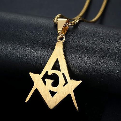 Gold Masonic Square Compass Necklace | 3 Sizes Stainless Steel Freemason Pendant