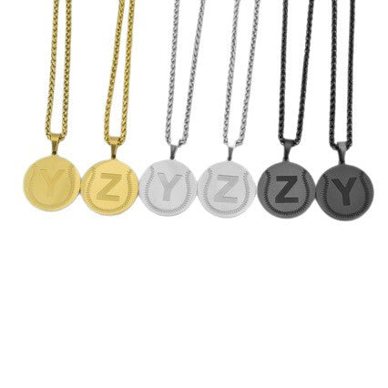 Stainless Steel A-Z Baseball-Shaped Necklace, Gold-Plated Personalized Round Pendant