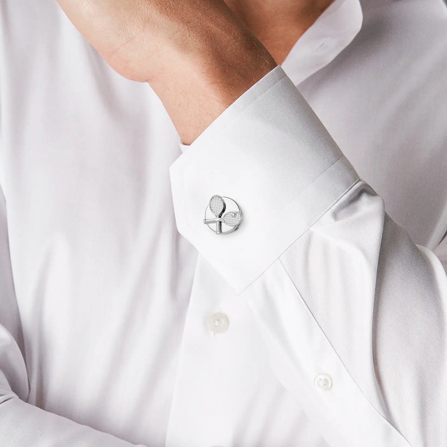 Tennis Racket Cufflinks Silver Tone 3D Sport Theme Men's French Dress Shirt Cuff Links