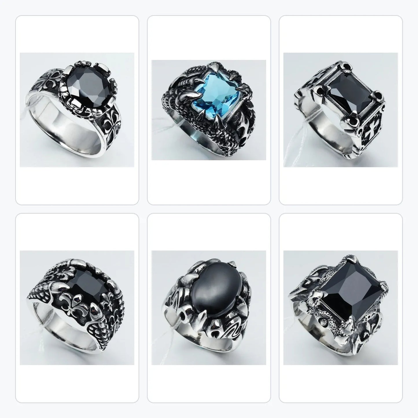 6Pcs Gothic Ring Clearance Set | Fixed Mix of Skull & Cross Styles