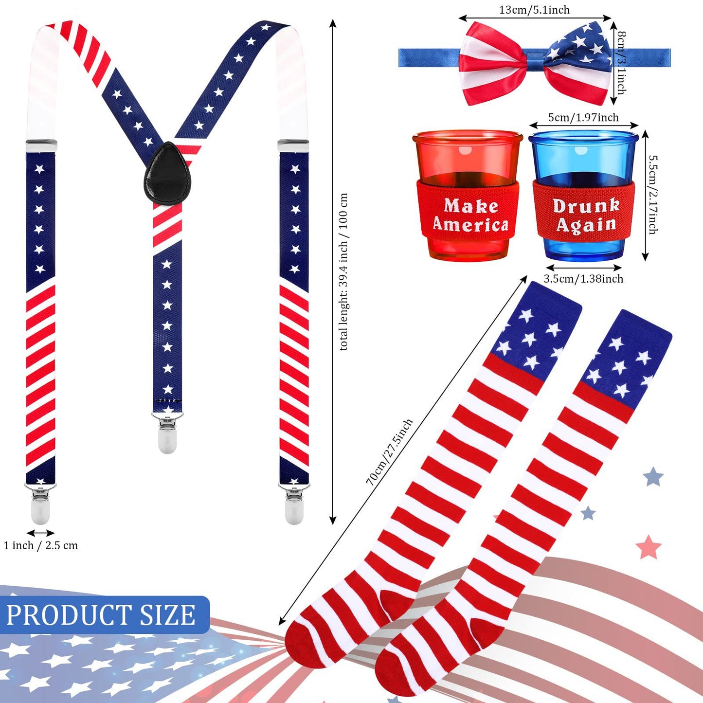 American Flag Patriotic Costume Set | Thigh High Socks + Suspender Bow Tie
