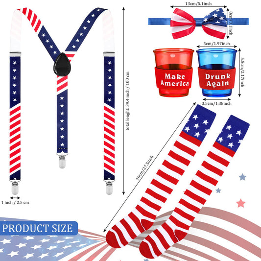 American Flag Patriotic Costume Set | Thigh High Socks + Suspender Bow Tie