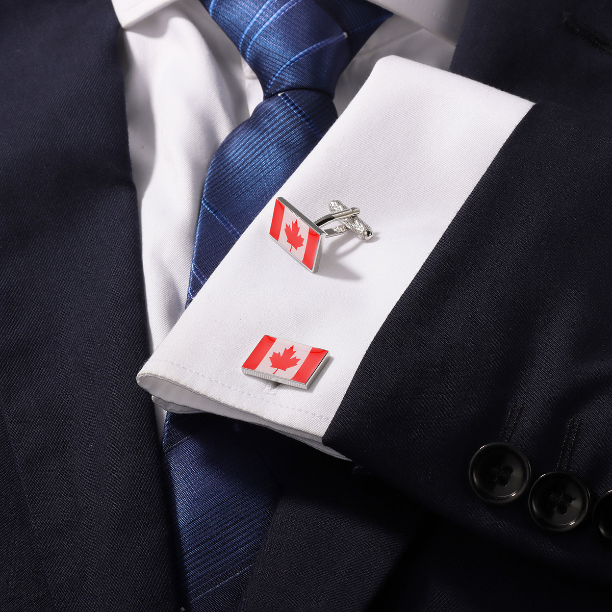 Canada Flag Cufflinks, Maple Leaf Enamel Cuff Links for Men Business Wedding Gift