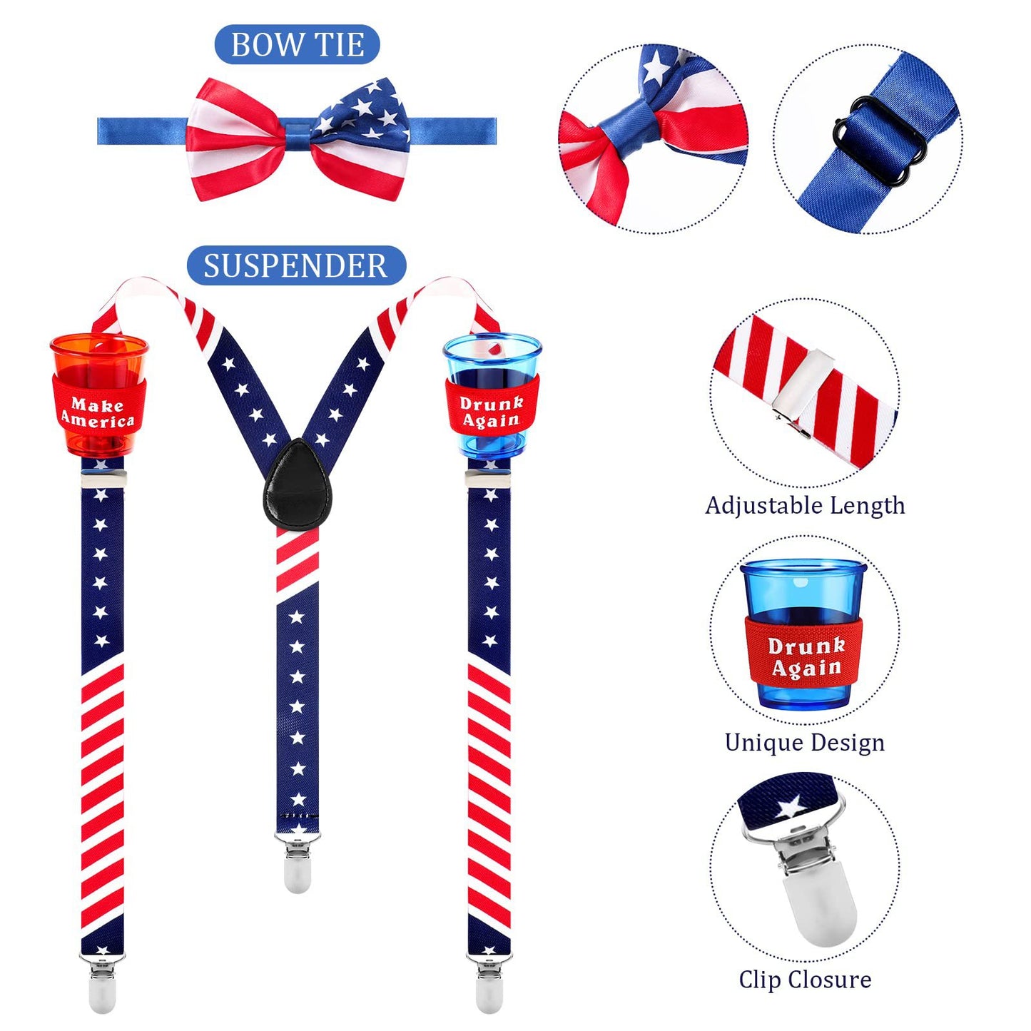 American Flag Patriotic Costume Set | Thigh High Socks + Suspender Bow Tie