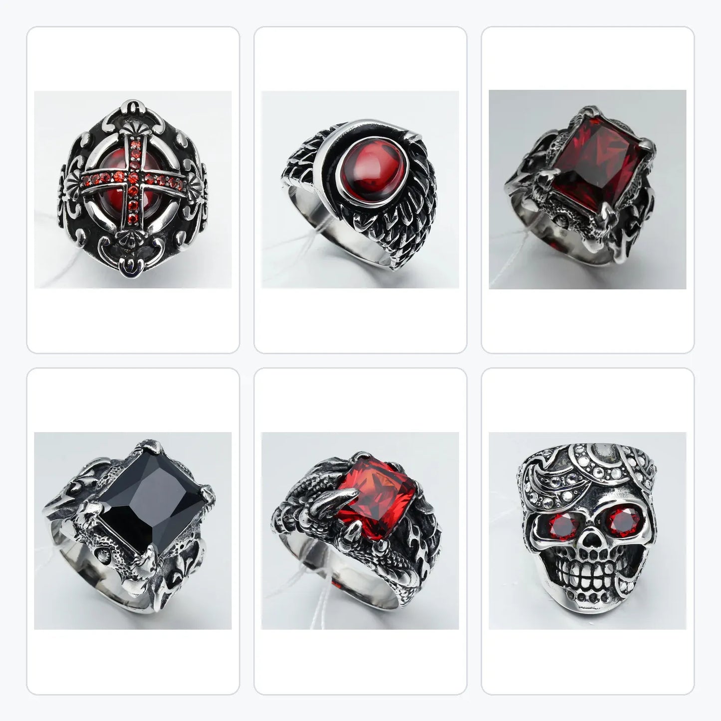 6Pcs Gothic Ring Clearance Set | Fixed Mix of Skull & Cross Styles