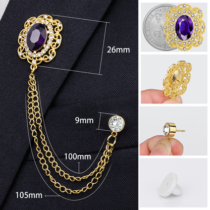 Crystal Lapel Pin for Men with chain