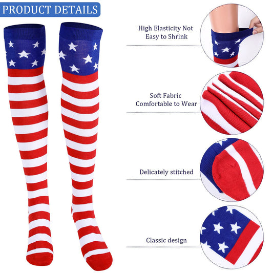 American Flag Patriotic Costume Set | Thigh High Socks + Suspender Bow Tie