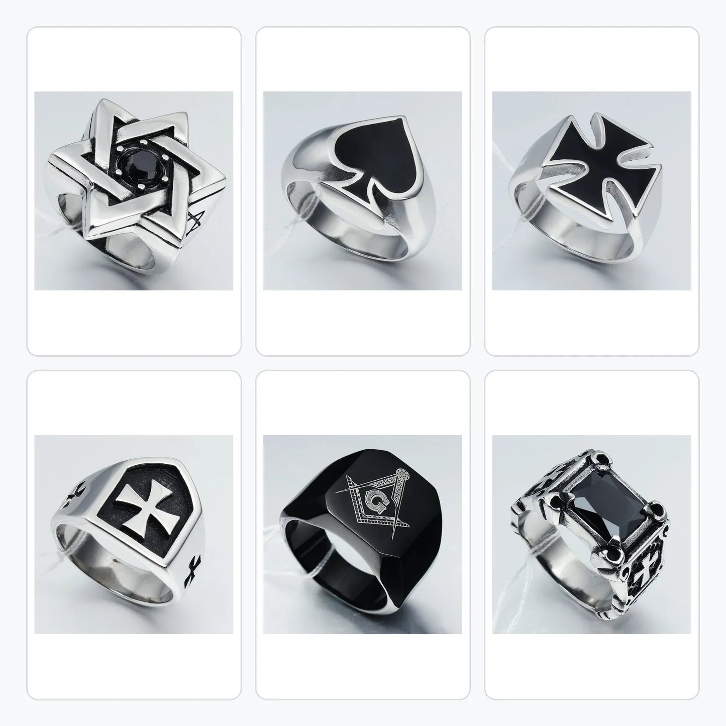 6Pcs Gothic Ring Clearance Set | Fixed Mix of Skull & Cross Styles