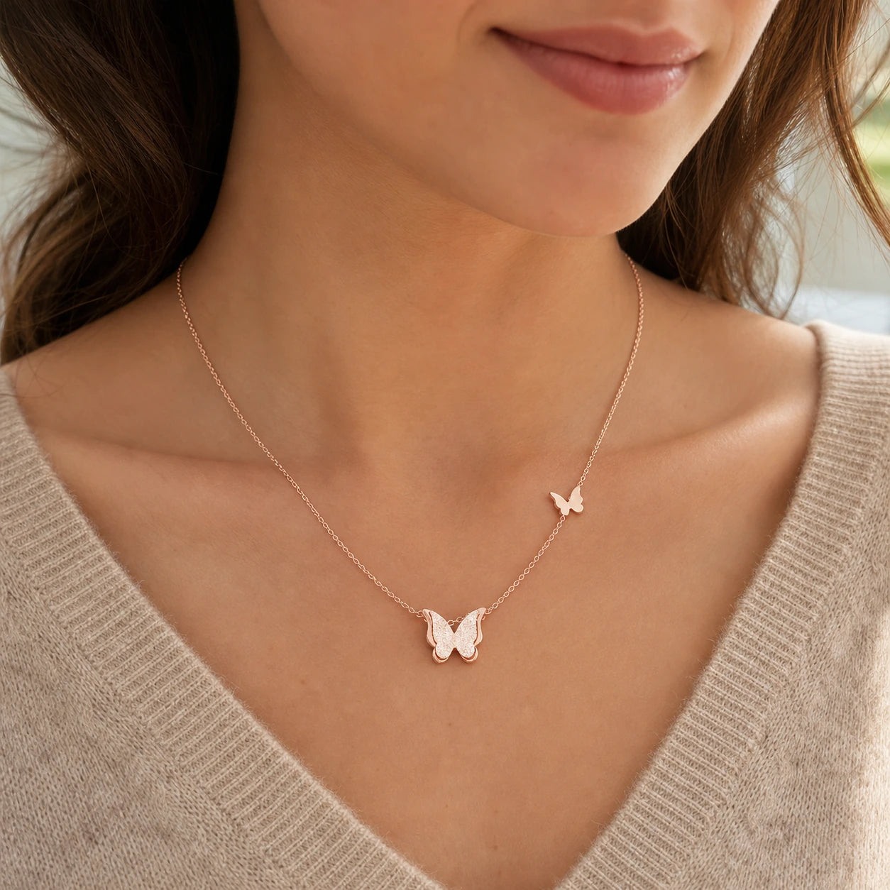 6Pcs Rose Gold Pendant Necklace Set, Stainless Steel Women Necklaces