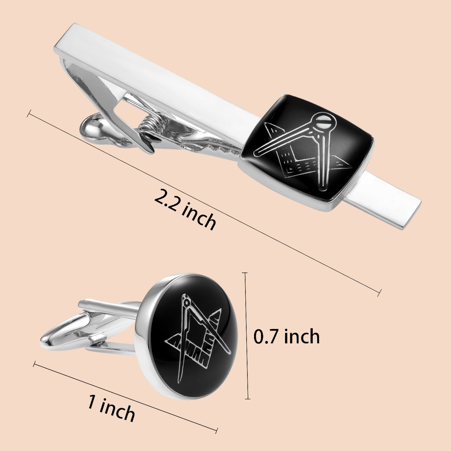 HAWSON Masonic Cufflinks and Tie Clip Set for Men