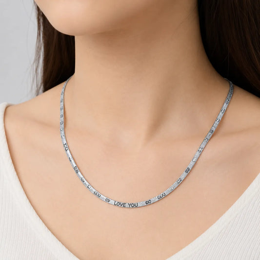 Snake Chain Necklace Wholesale | Silver LOVE YOU Design