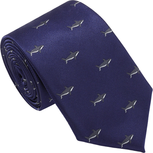 Navy Blue Shark Necktie | Men's Polyester Casual Formal Novelty Accessory Gift
