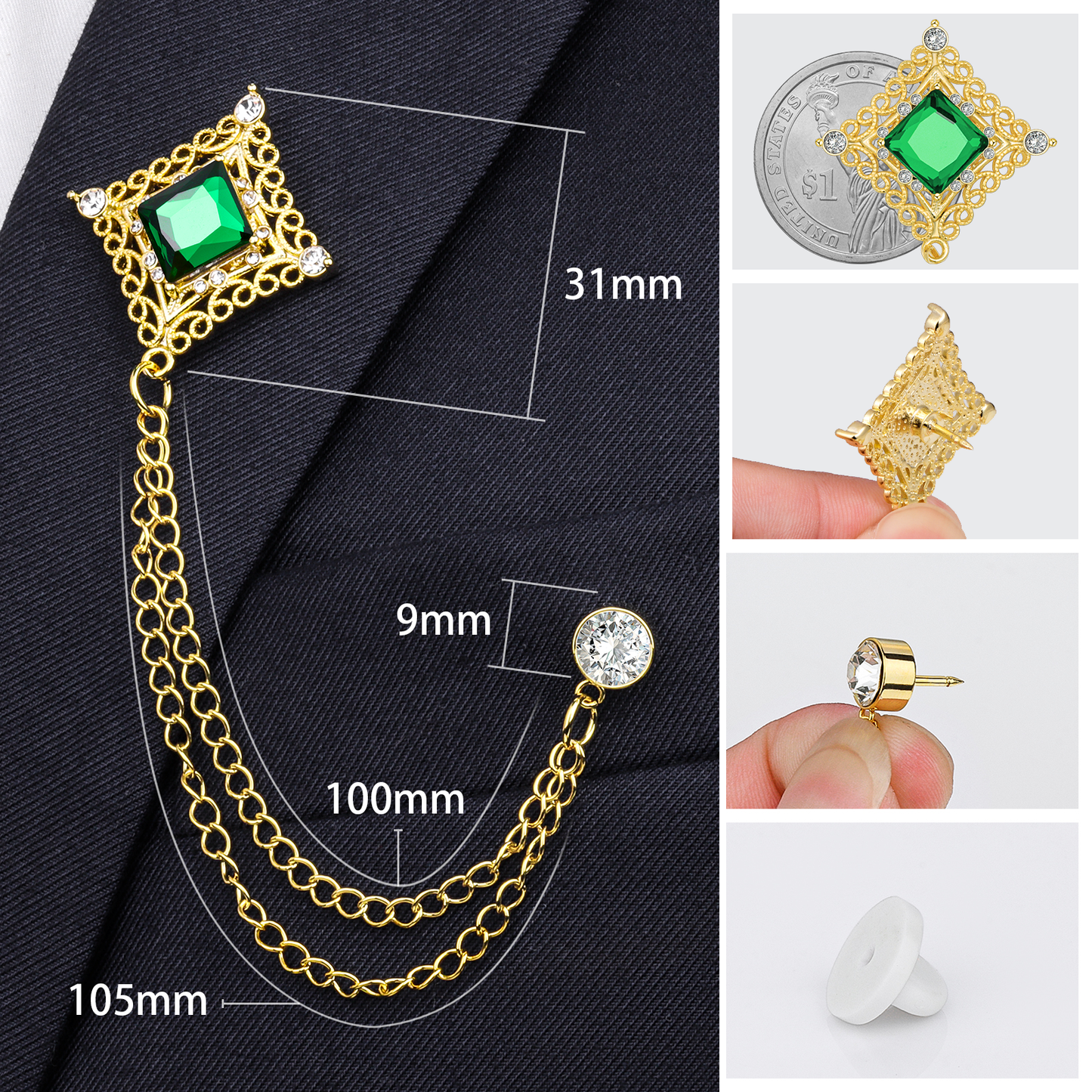 Crystal Lapel Pin for Men and Women