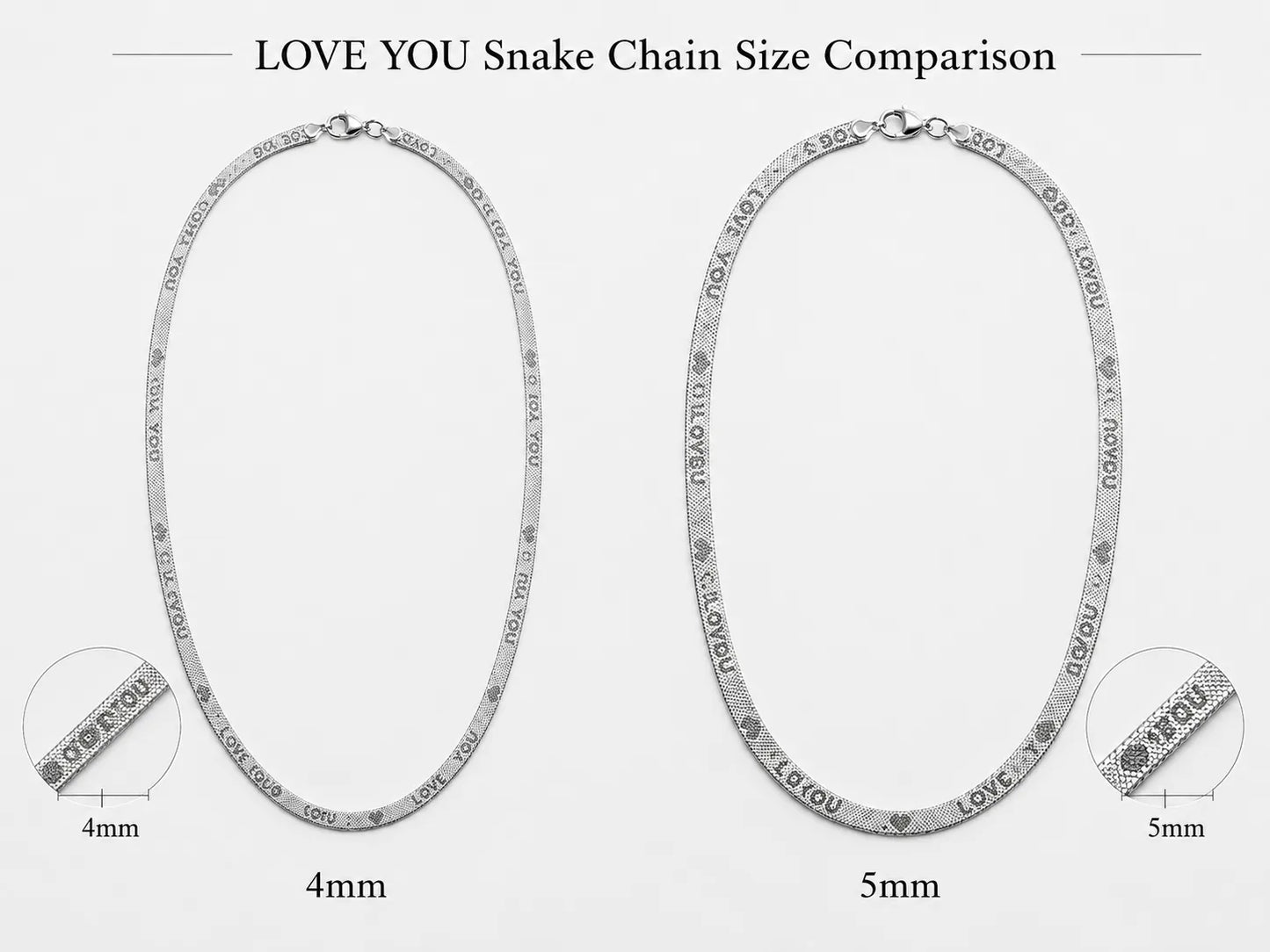 Snake Chain Necklace Wholesale | Silver LOVE YOU Design