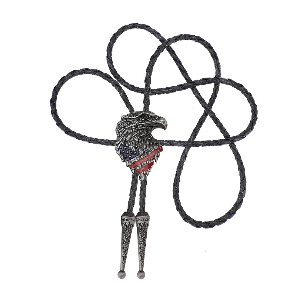 Eagle American Flag Bolo Tie | Silver & Gold Patriotic Western Necktie