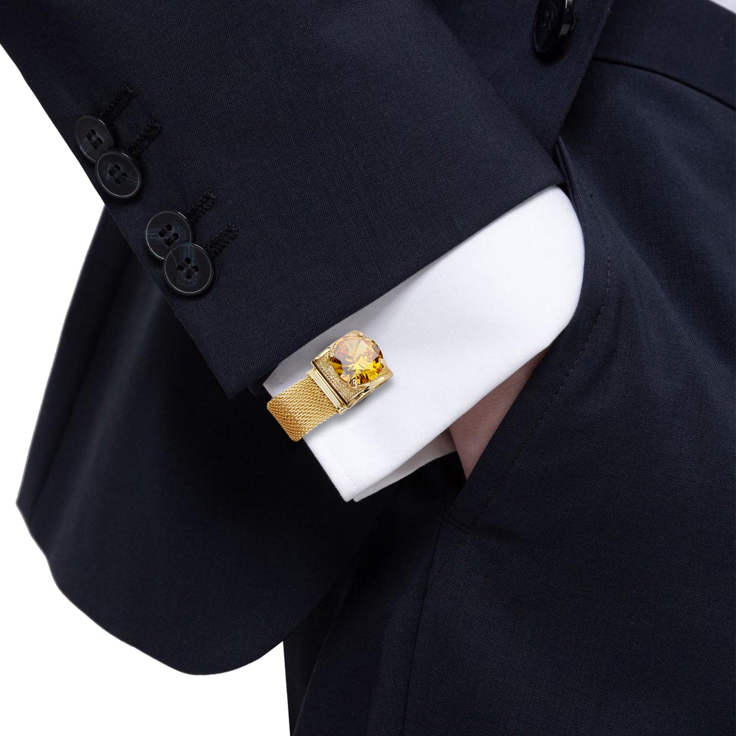 Cufflinks for Men with Chain - Birthstone and Shiny Gold Tone Shirt Accessories - Birthday Christmas Gifts for Men.