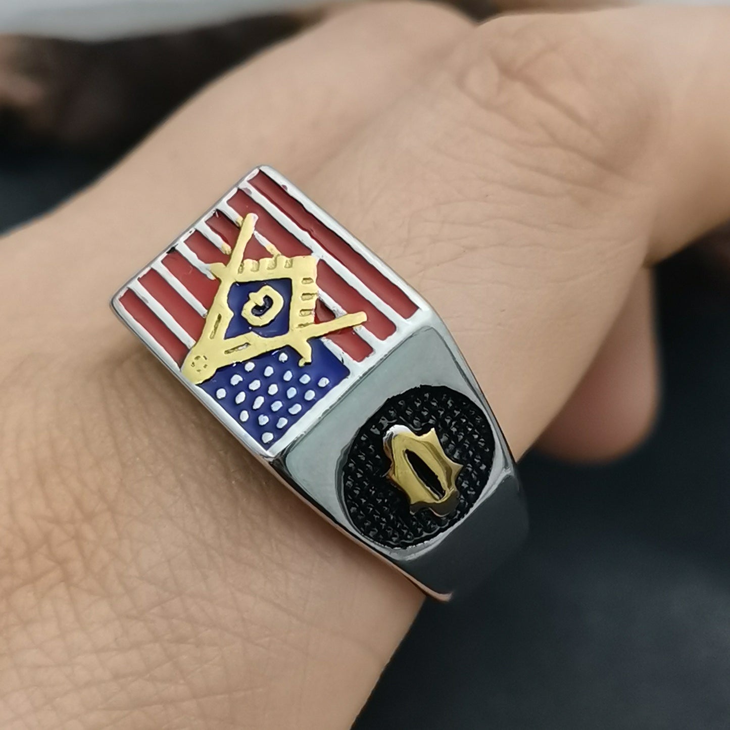 American Flag Masonic Ring | Stainless Steel Freemason Patriotic Ring