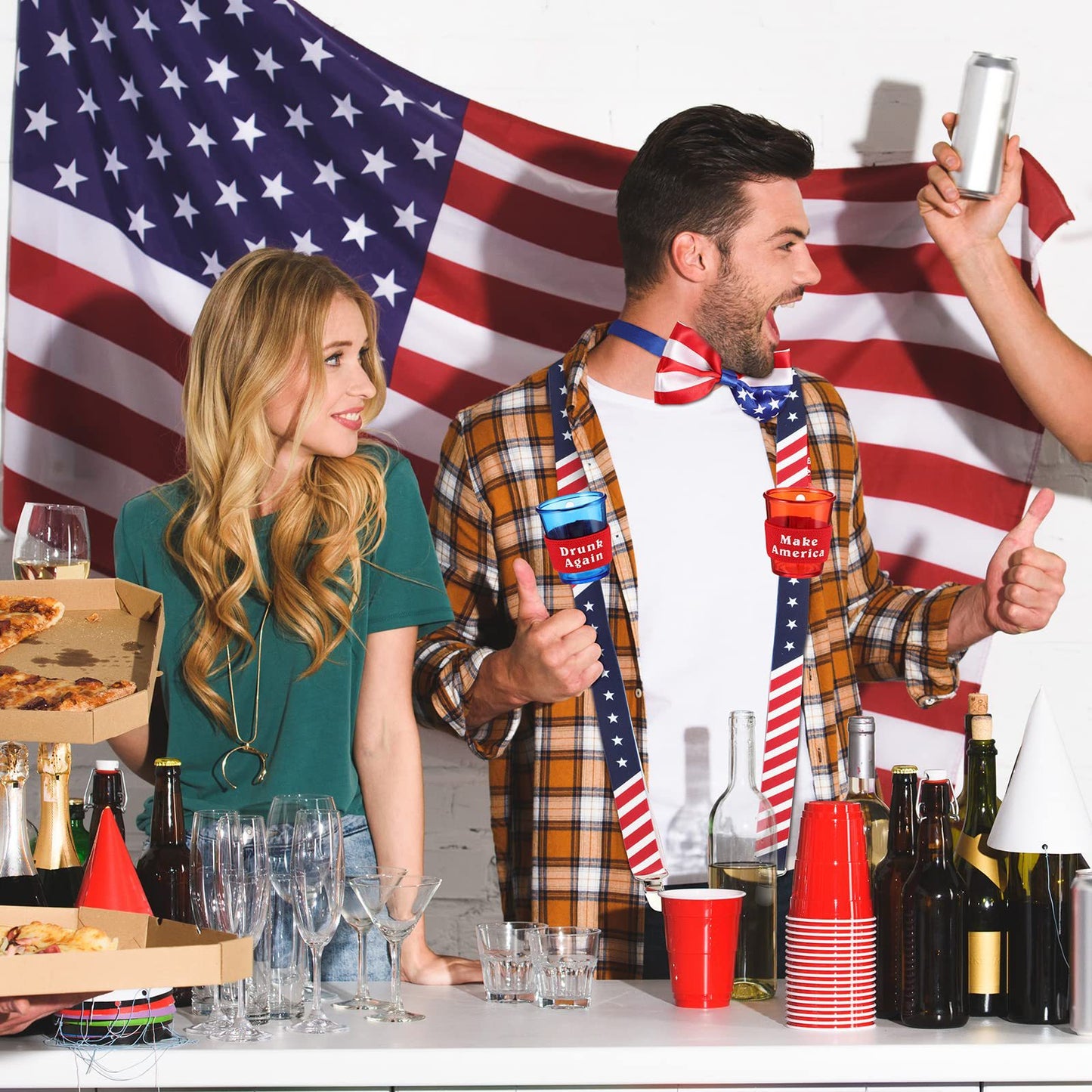 American Flag Patriotic Costume Set | Thigh High Socks + Suspender Bow Tie