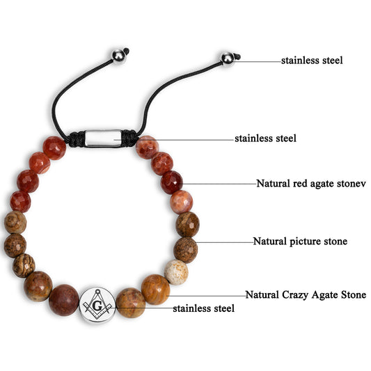 Masonic Natural Stone Beaded Bracelet