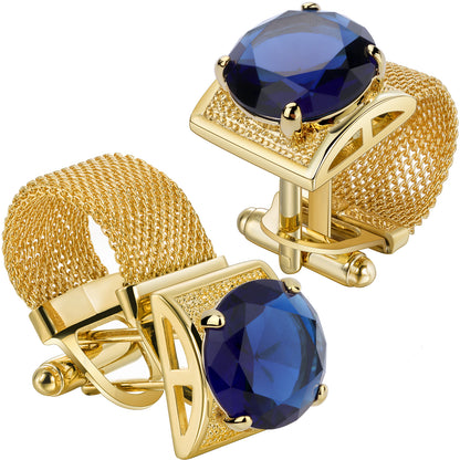 HAWSON Shiny Gold Tone Crystal Cufflinks with Chain