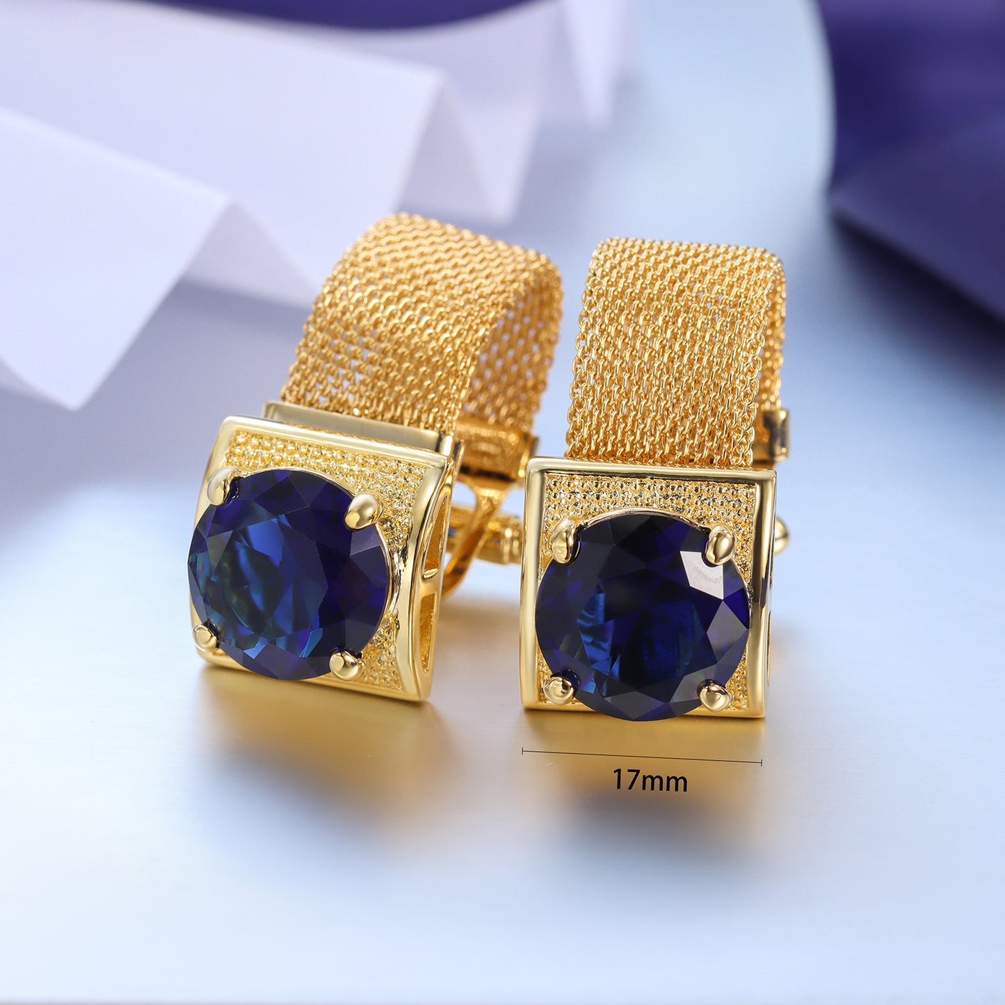 HAWSON Shiny Gold Tone Crystal Cufflinks with Chain