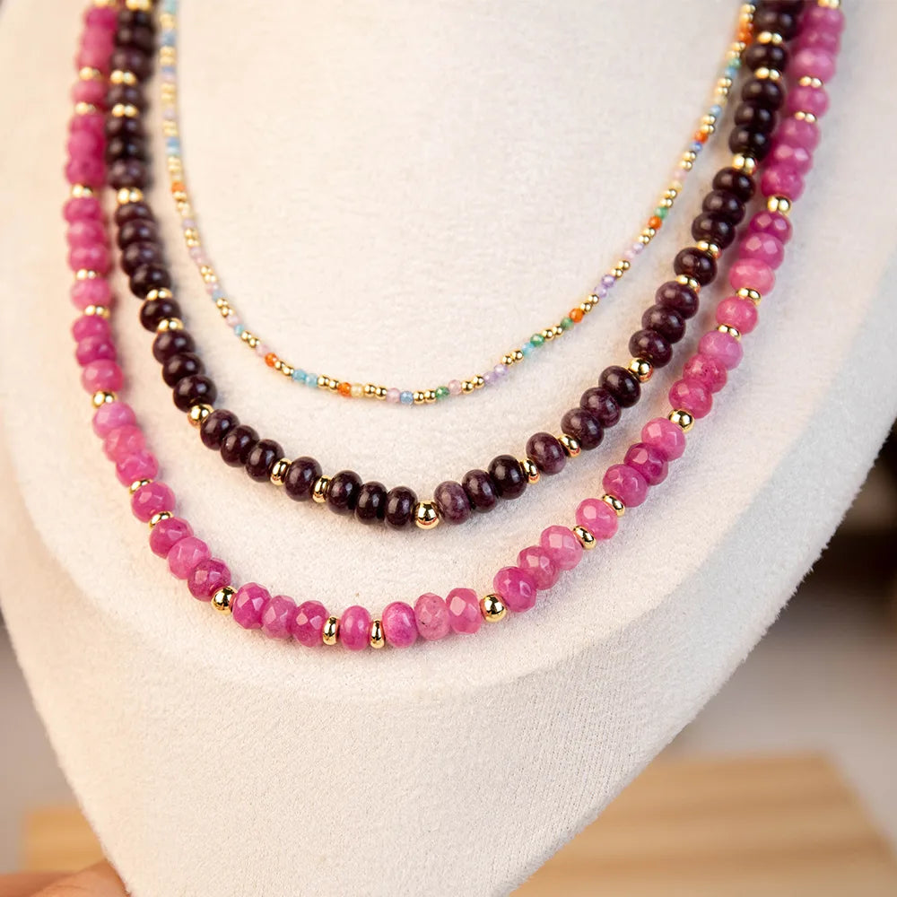Wholesale 3-Piece Layered Gemstone Necklace Set | 3 Colors | MOQ 1 Set