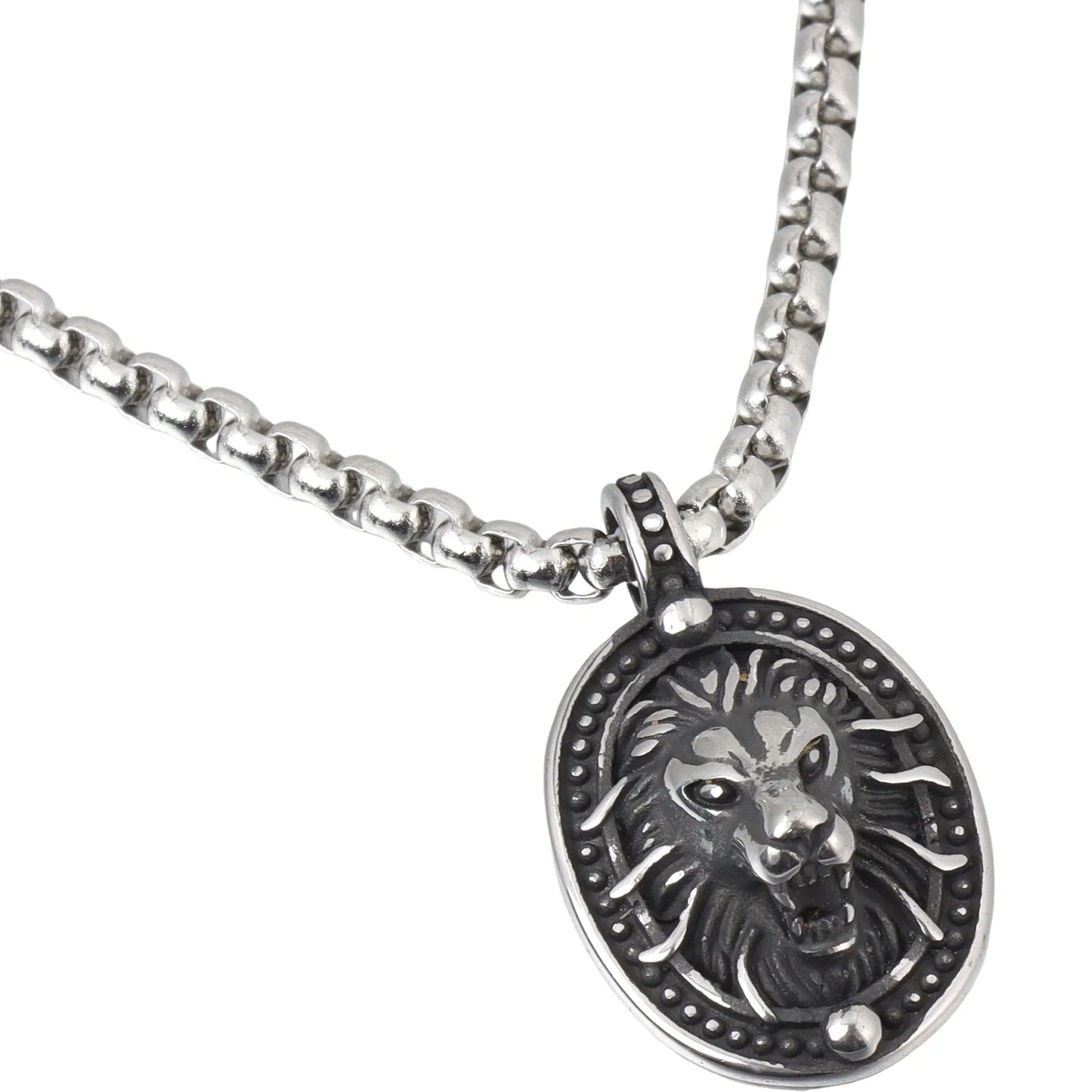 Lion Medallion Pendant Necklace | Vintage Silver Tone