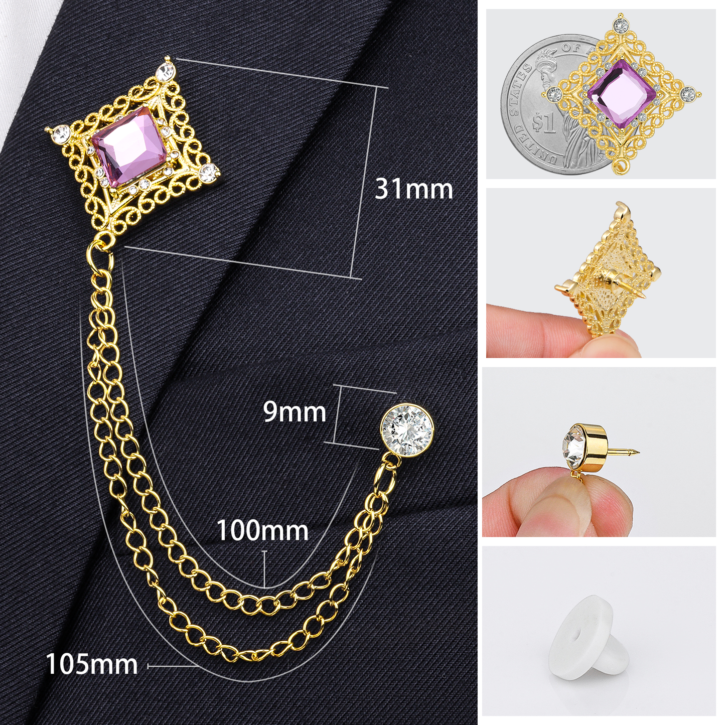 Crystal Lapel Pin for Men and Women