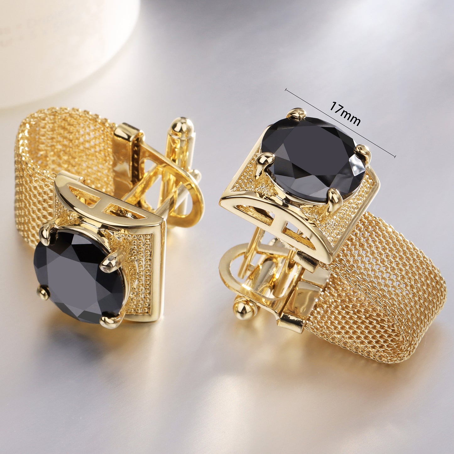 HAWSON Shiny Gold Tone Crystal Cufflinks with Chain