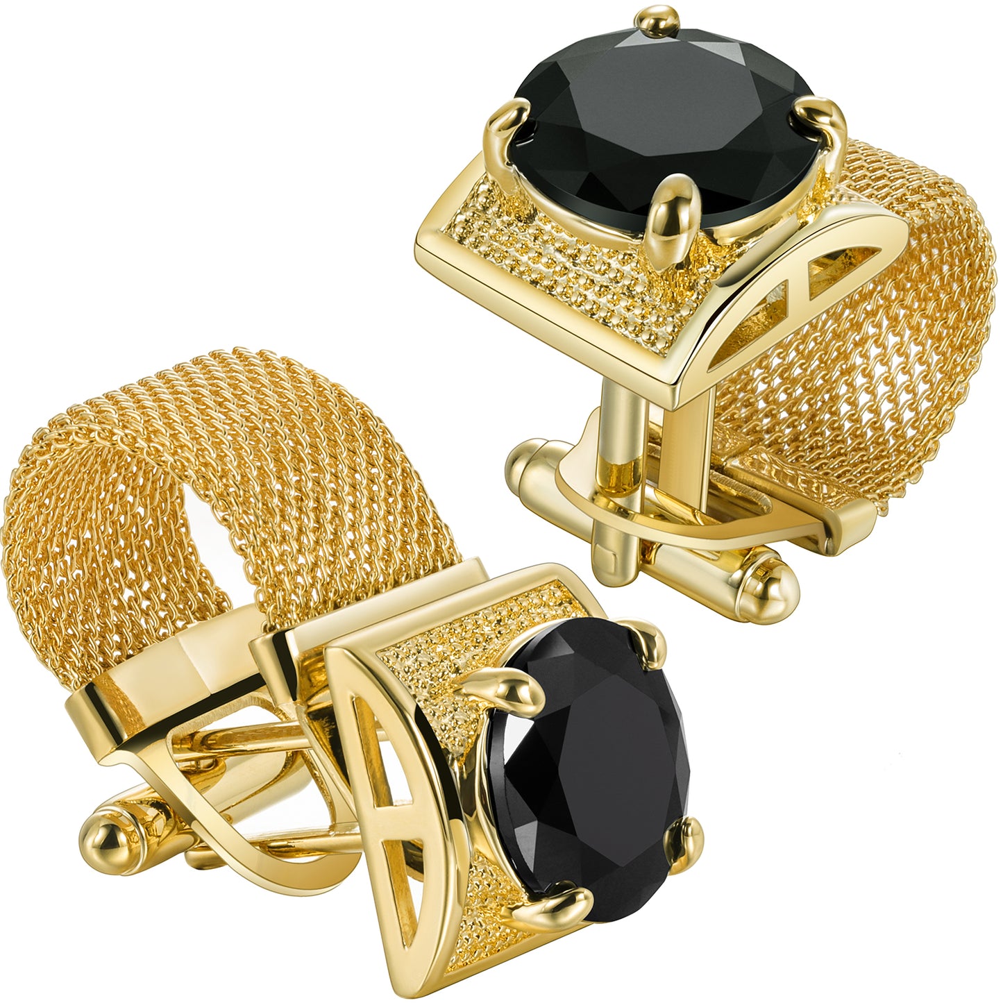 HAWSON Shiny Gold Tone Crystal Cufflinks with Chain