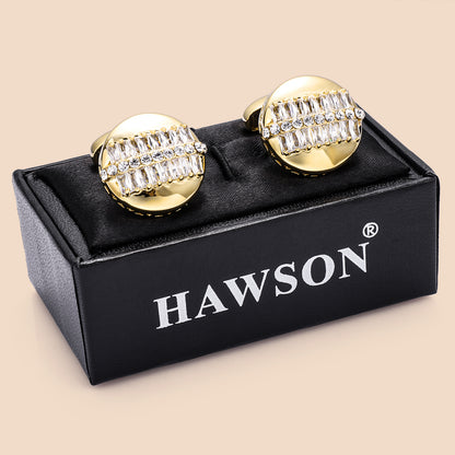 HAWSON 18K Gold Tone Crystal Cufflinks