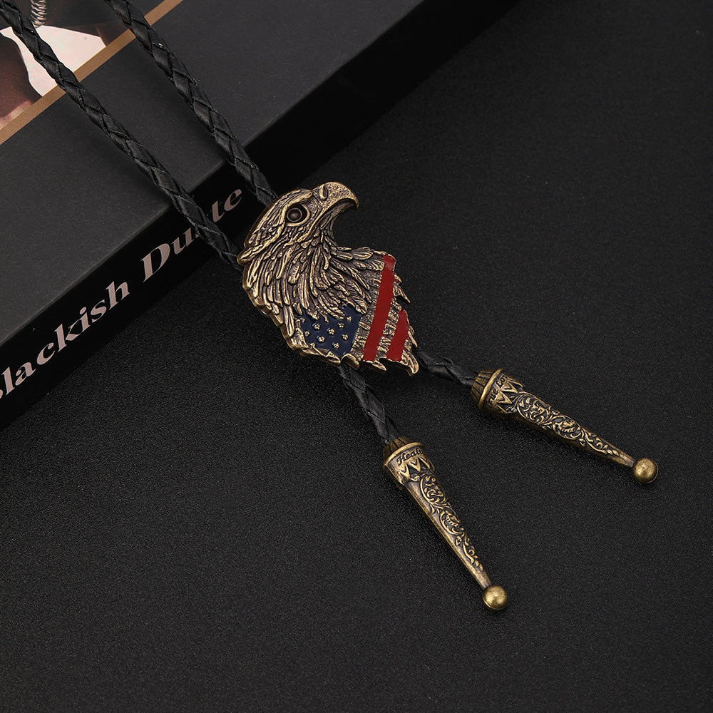 Eagle American Flag Bolo Tie | Silver & Gold Patriotic Western Necktie